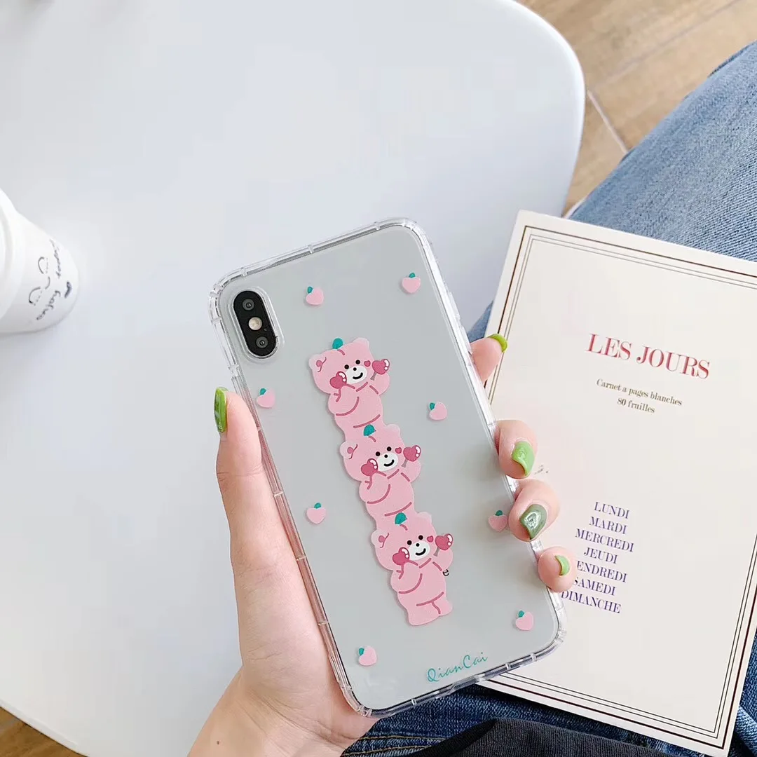 INS Super Fire Корея милый розовый медведь чехол для телефона iphone Xs MAX XR X 6 6s 7 8 plus