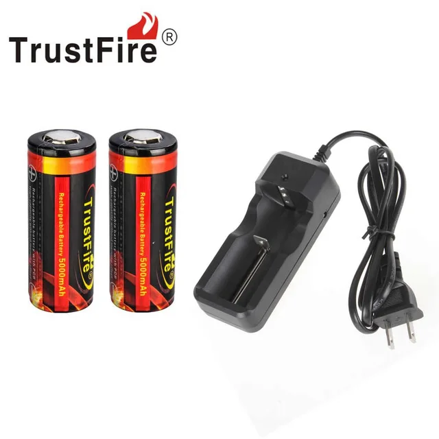 2 шт TrustFire 26650 5000 mAh 3,7 V литий-ионная аккумуляторная батарея+ проводное Универсальное зарядное устройство