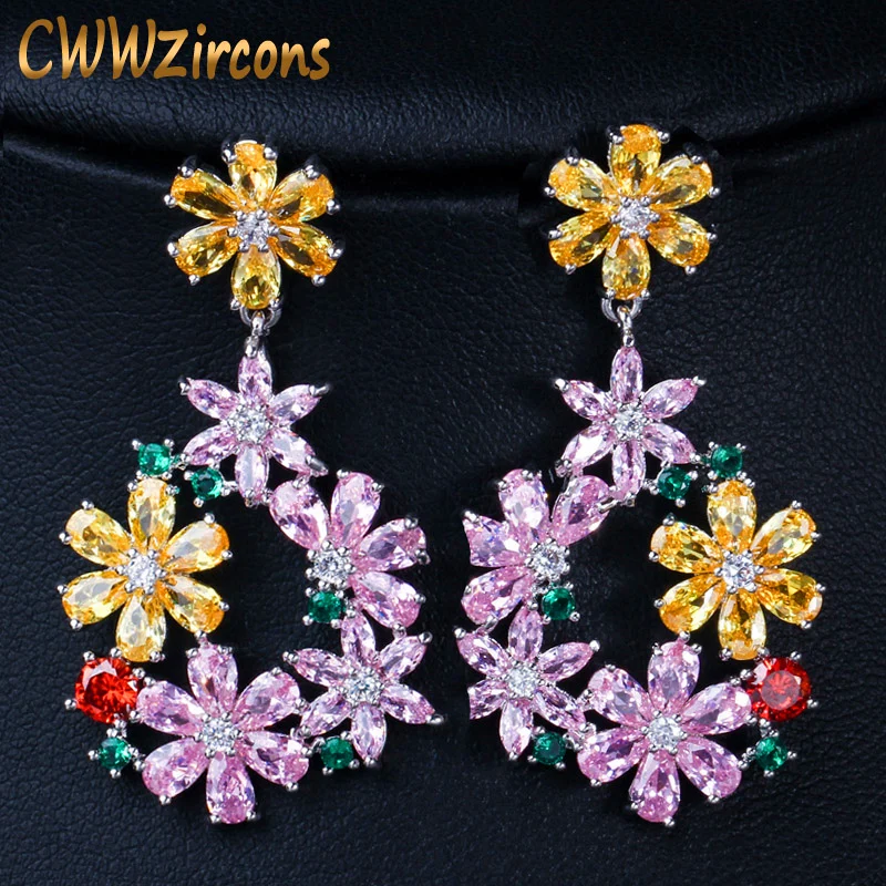 Женские серьги капельки CWWZircons красивые высокого качества с желтым и розовым