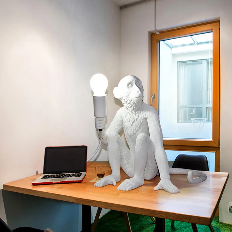 

Современная настольная лампа в виде обезьяны, креативная винтажная лампа из пеньковой веревки, светильник для комнаты для чтения, домашнее ...