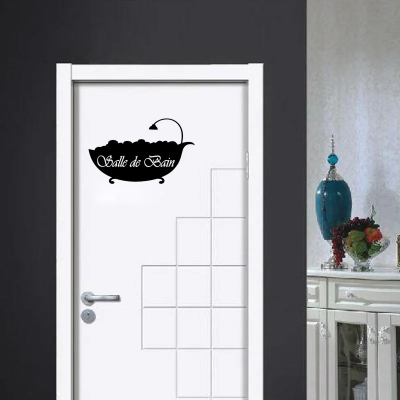 

YOJA 23*14CM Interesting SALLE DE BAIN Door Art Sticker Wall Bathroom Decal With Black A40119