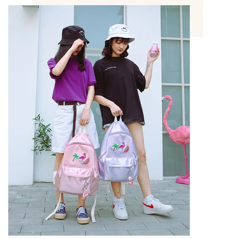 Модные женские рюкзаки Harajuku с вышивкой фламинго, женские рюкзаки с фламинго, дорожный рюкзак, пакет школьной сумки, Sac A Dos Femme