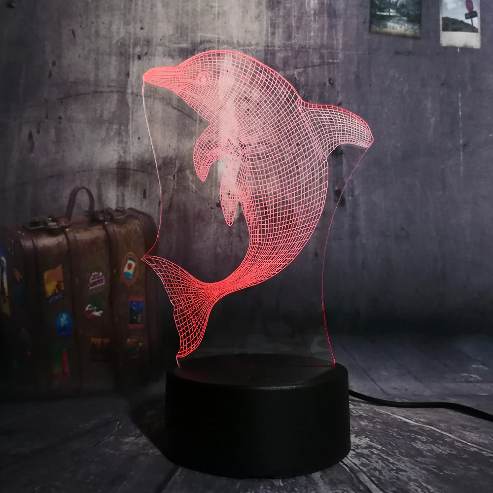 Новая детская Рождественская лампа милый прыгающий Дельфин 3D светодиодный