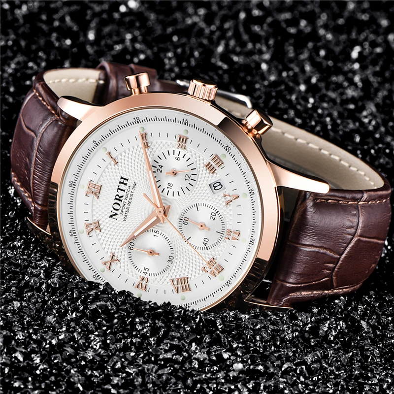 Роскошные Брендовые мужские часы с хронографом кварцевые модные кожаным