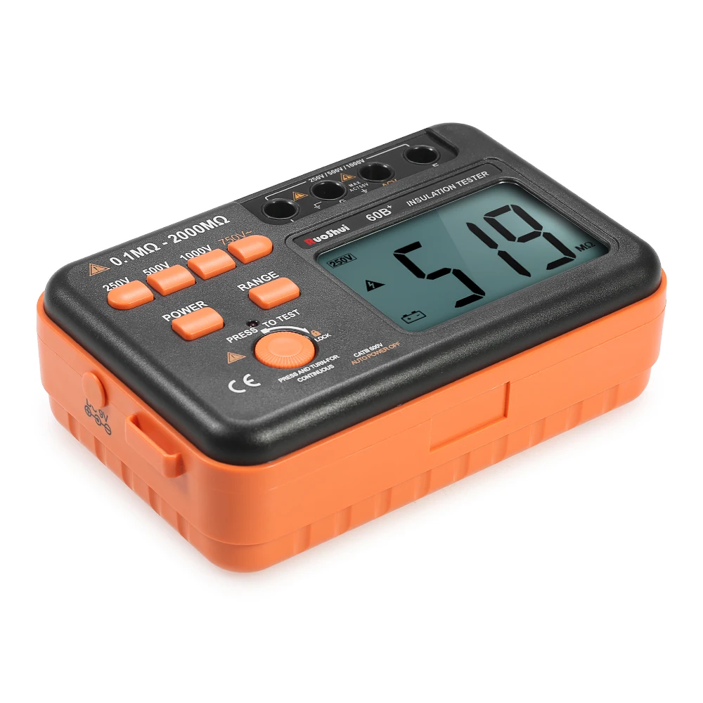 RuoShui 60B+ 1000V Измеритель сопротивления изоляции, измеритель сопротивления изоляции, ЖК-дисплей, Мегаомметр, тестер заземления, вольтметр, подсветка