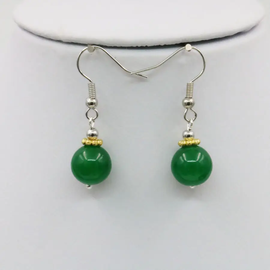 Комплект из колье и серёг с зеленым халцедоном 6 14 мм|earrings set|jewelry partyjewelry set natural stone |