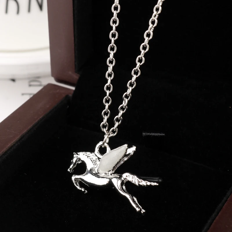 MQCHUN Anime Pegasus GLOW in the DARK Luminous Pendant Necklace Fashion Men's Horse Jewelry Hot Movie Percy Jackson | Украшения и
