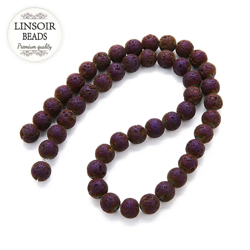 wine red LINSOIR Натуральный камень с вакуумным напылением Нитрида Титана бусины 4/6/8/10/12 мм круглые из вулканической породы свободные бусы из лавового камня для бижутерии, материал для рукоделия 40 см/Strand - Цвет: wine red