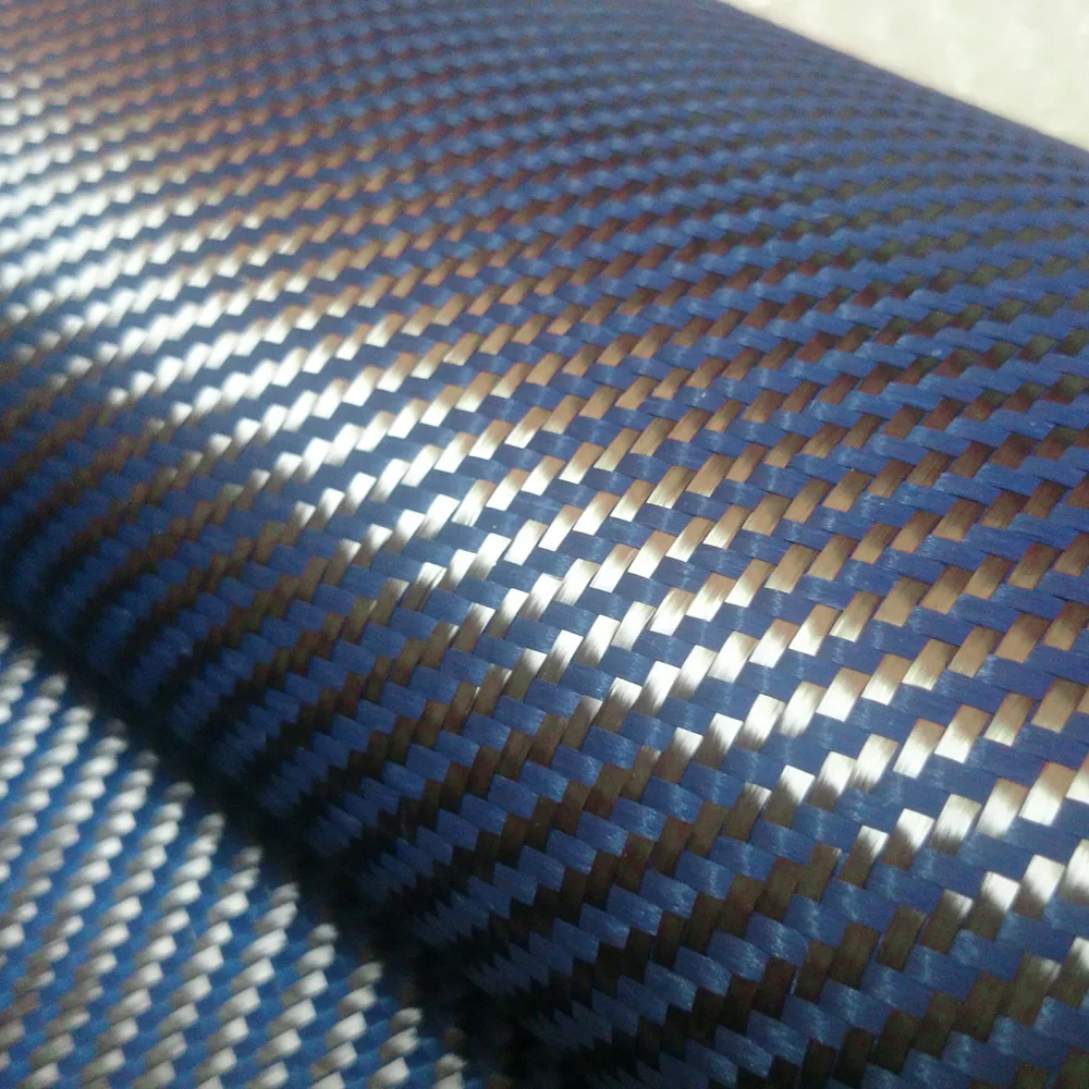 Carbon Kevlar ткани 200gsm 1100D Синий Кевлара и 3 К Углеродного волокна смешанные Ткани 2x2