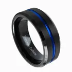 8 мм кольцо из карбида вольфрама черная матовая синяя полоса красивые обручальные ленты