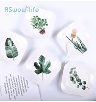 nordic simple tableware green plant ceramic plate creative square home western steak fruit plate home kitchen supplies