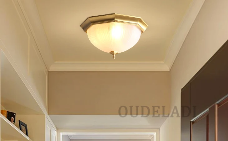 LED modern American copper Golden glass lampshade Ceiling Lights atmospheric home bedroom living room aisle LampsLED modern Amer