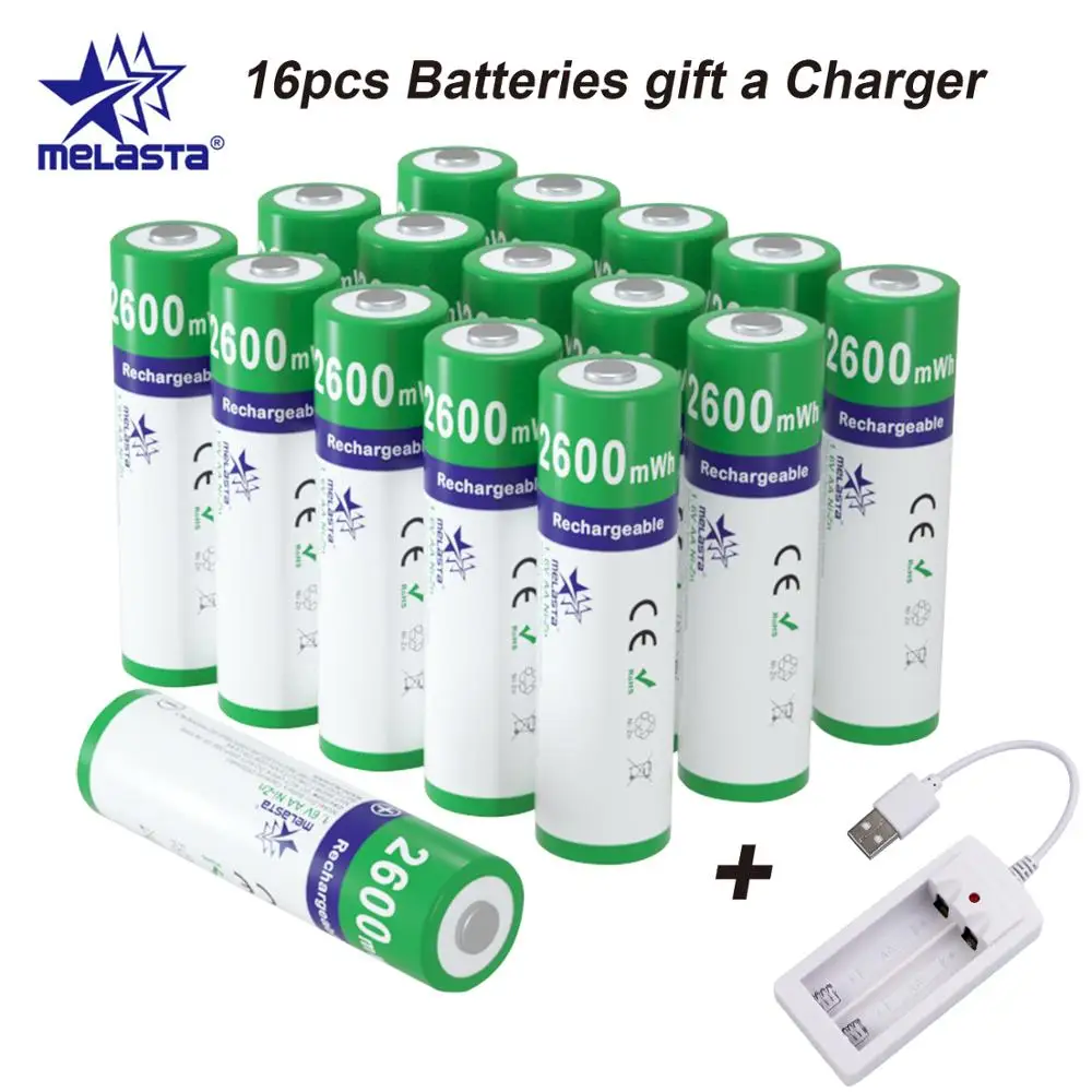 AA NIZN 1,65 V 2600mWh аккумуляторная батарея подарок USB зарядное устройство 2A Ni-батарейки для игрушек MP3 камера CD плееры