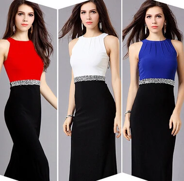 2017 New long dress women elegant slim woman party clothes club maxi bodycon sleeveless vestido femininas white blue red |