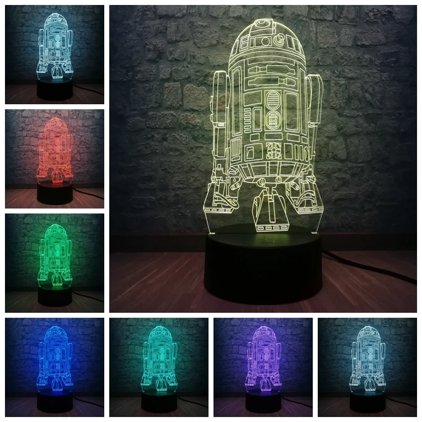 3D Светодиодная настольная лампа Звездные войны Warship R2D2 робот ракета модель Touch USB 7