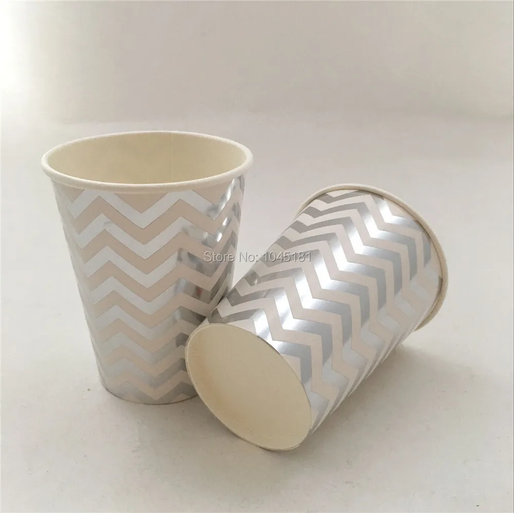 48 шт. одноразовая посуда с металлическим золотым/серебряным шевроном десертные