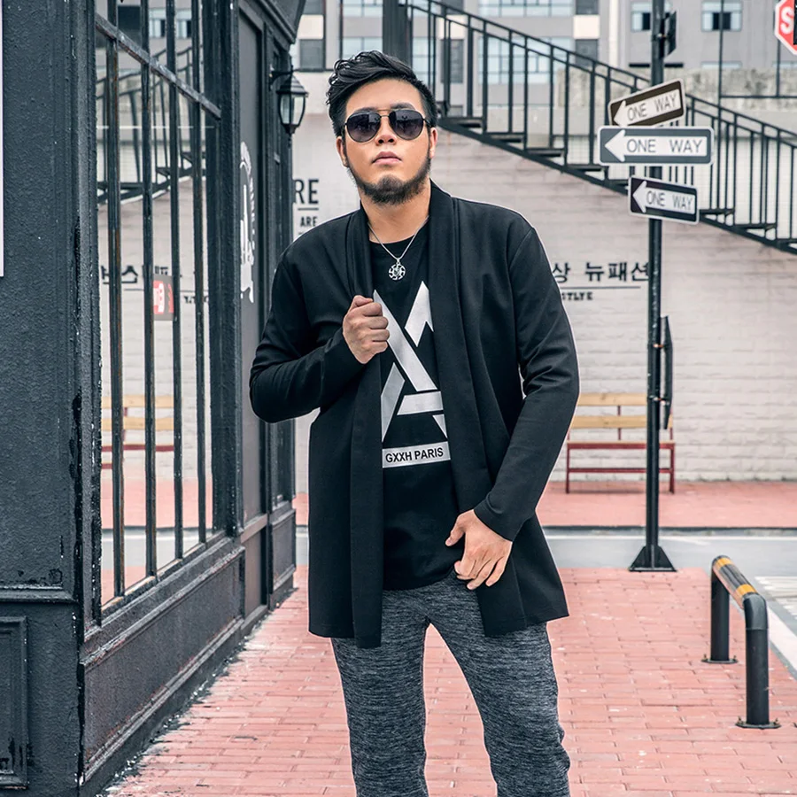 Черный мужской Тренч весенний Корейский модный приталенный harajuku свободная