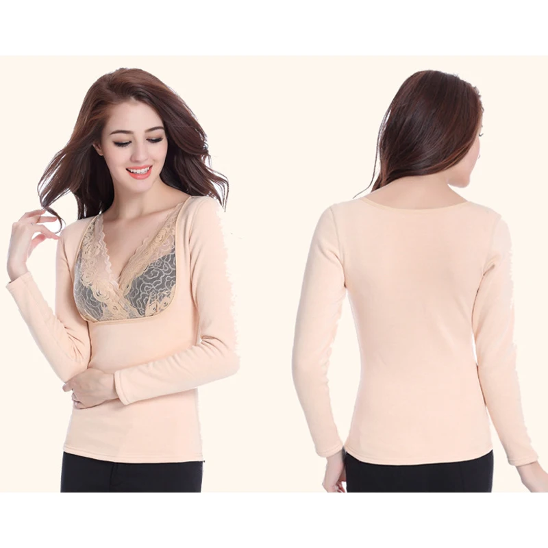 Женщины Термобелье Топы Кружева V-образным Вырезом Толстые Тепловые Одежда