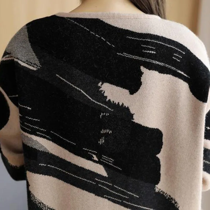 

Fashion Women Long Sleeve O Neck Dress Autumn Printed Loose Casual Dress