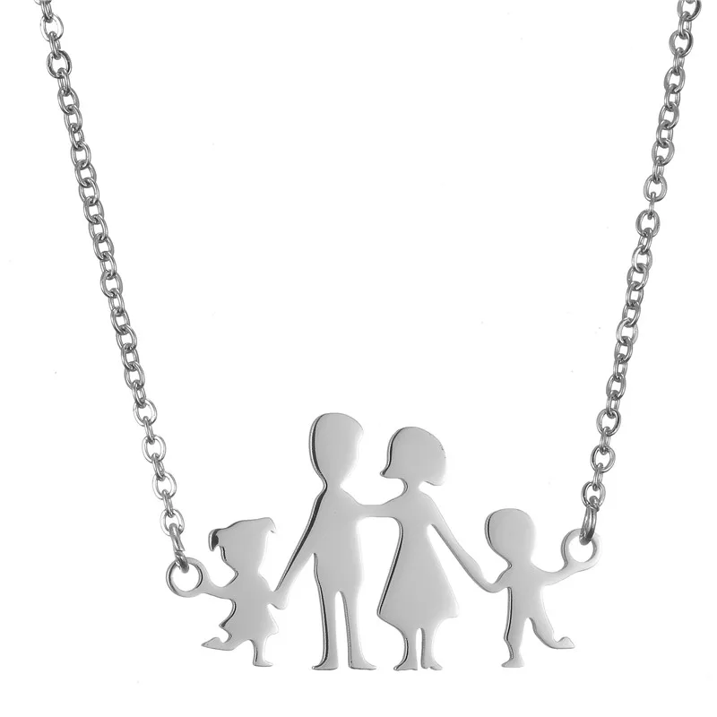 Нержавеющая сталь Mama Papa Kids семейное ожерелье Женские украшения Мальчики Девочки Фигурка аксессуары серебряный цвет ожерелье модные украшения - Окраска металла: silver