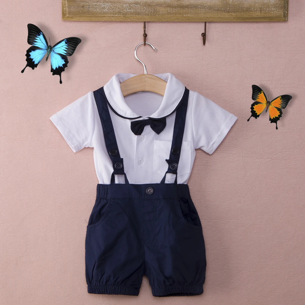 3pcs Toddler Baby Infant Boys gentleman Clothes Cotton Outfits Bow Tie+T-shirt+Bib Pants Kids Set |