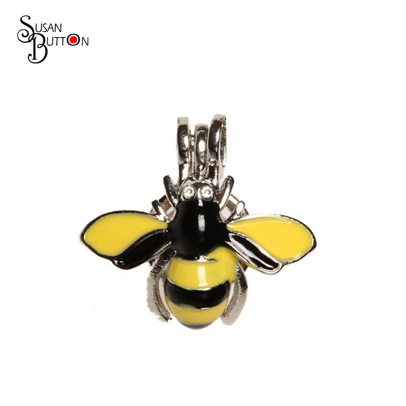 Yellow &ampBlack enamel Honey bee Cage pearl Necklace Pendant Aromatherapy Diffuser Locket for women Jewely | Украшения и