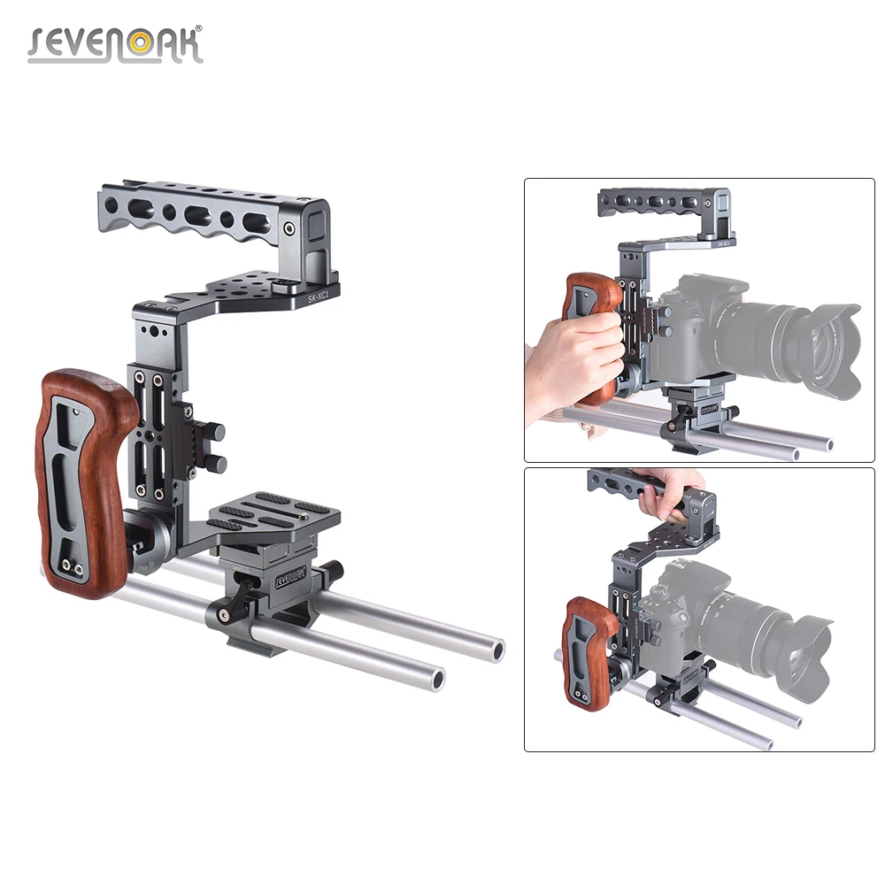 SEVENOAK SK-XC1 DSLR алюминиевый сплав камера клетка 15 мм комплект тяг w/деревянная ручка Видео Фильм делая стабилизатор системы