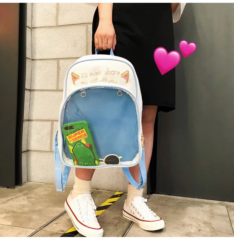 Водонепроницаемый прозрачный ПВХ кошачьи ушки женский рюкзак Harajuku школьные сумки для девочек-подростков Ita сумка рюкзак для ноутбука дорожные сумки