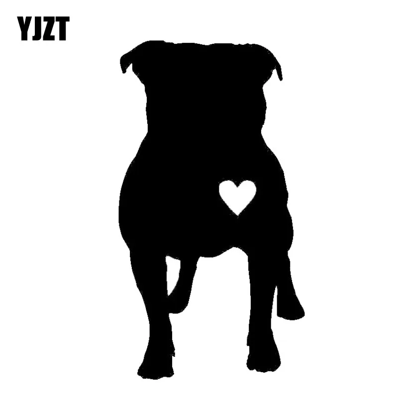 YJZT, 7,7*14 см, Виниловая наклейка с изображением питбуля и сердца, креативное украшение для окон с животными, автомобильные наклейки, черный/серебристый цвет