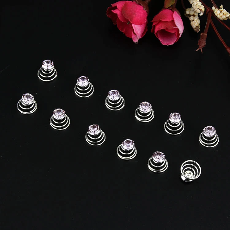 light purple Новинка, набор для невесты, 12 шт., хрустальные Спиральные заколки для волос, свадебные украшения, аксессуары для волос невесты - Окраска металла: light purple