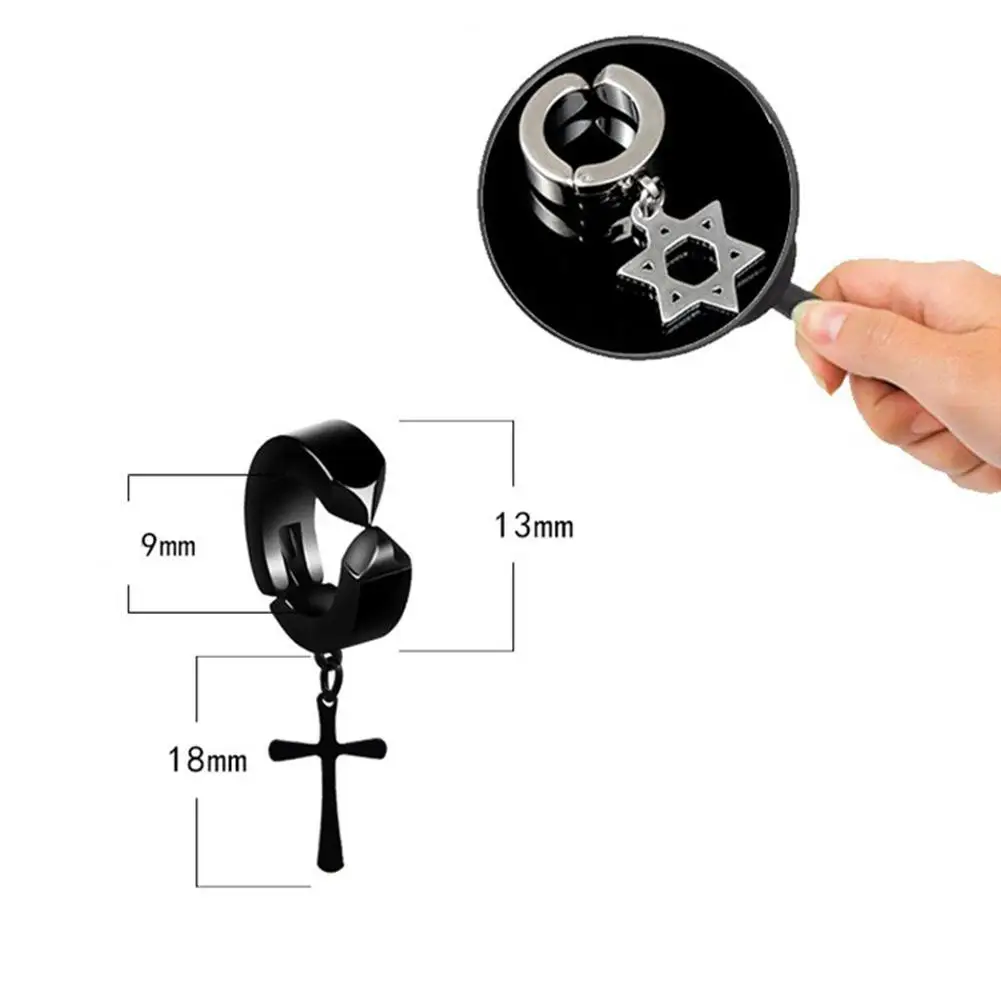 

DreamBell Men Clip Earrings Hiphop Fashion Rock Style Hypoallergenic Cross Shaped Titanium Steel Ear Clip Earrings Accessories