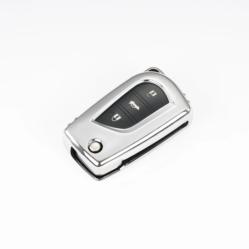 C-silver Прочный жесткий Модный мягкий ТПУ дистанционный Автомобильный держатель для ключей, полный Чехол для Toyota Hilux Revo Innova Rav4 Fortuner Crystal keyring - Название цвета: C-silver