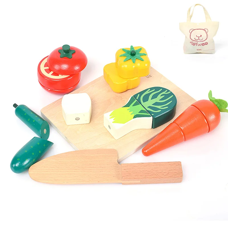 [Toy Woo] детский подарок Магнитная резка фруктов и овощей удовлетворить морепродукты мальчиков и девочек играть кухня деревянные игрушки - Цвет: Wood vegetable set 2