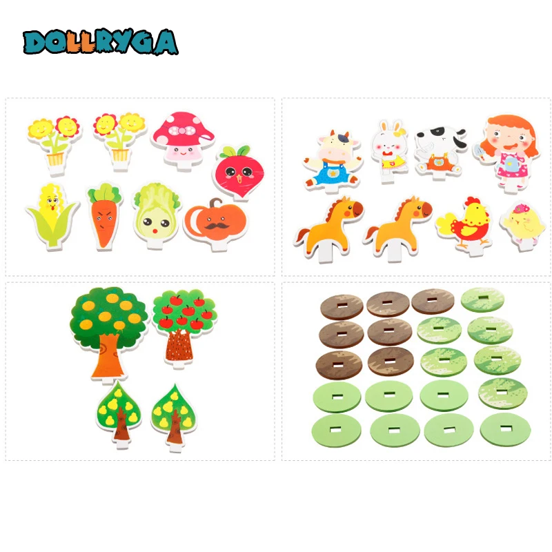 Деревянный конструктор DOLLRYGA ферма зоопарк Мультяшные животные и растения