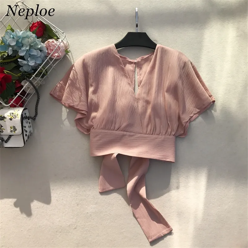 Neploe 2021 Новый Для женщин на шнуровке короткая блузка кроп Топ рубашка Femininas