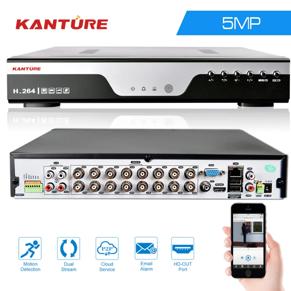 Видеорегистратор KANTURE h.265 16 каналов 5 МП 2592*1944 AHD CCTV NVR сетевой видеорегистратор для