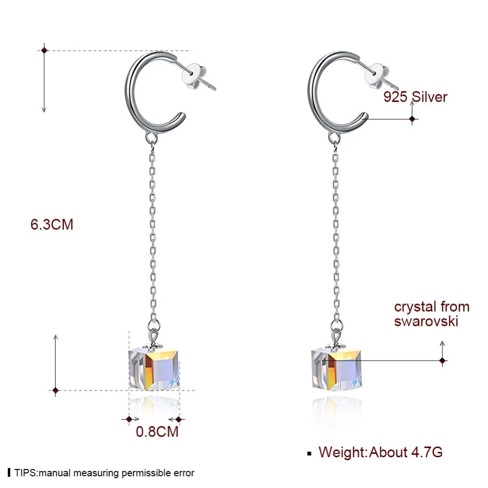 LEKANI/серьги-гвоздики с кристаллами Swarovski из стерлингового серебра 925 пробы длинные