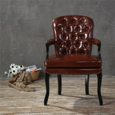 dark brown leather Американский Одноместный стул для отдыха из твердой древесины в стиле ретро, европейский стиль, подлокотник, стул для кафе, обеденный стул, для учебы, спальни, компьютерное кресло - Цвет: dark brown leather