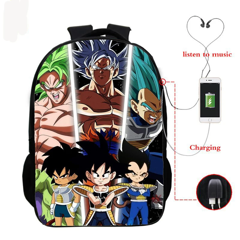 Аниме-рюкзаки DRAGON BALL Супер школьный рюкзак для мальчиков и девочек GOKU школьная сумка для детей рюкзак зарядка через Usb рюкзаки