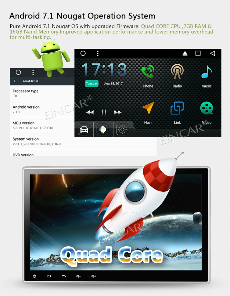 Android 7 1 четырехъядерный DVD CD плеер стерео Поддержка AM FM RDS радио/Bluetooth/USB/SD двойной 2
