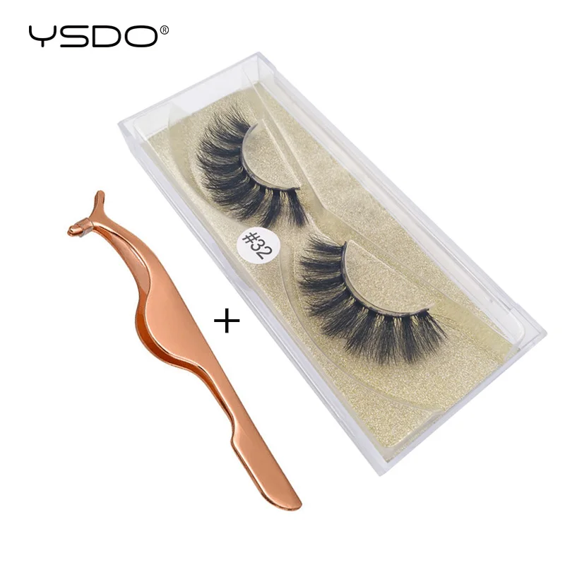 YSDO 1 pair mink lashes + pcs eyelash tweezers natural long makeup false eyelashes hand made fluffy 3d | Красота и здоровье