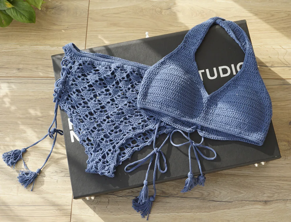 Вязаное бикини 2017 женский купальник вязаный пляжная одежда maillot de bain на