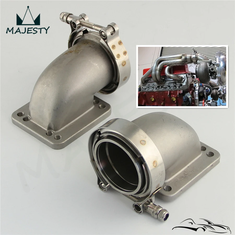 2x2 5 дюйма Vband 90-градусный литой фланец адаптера локтя SS + зажимы для