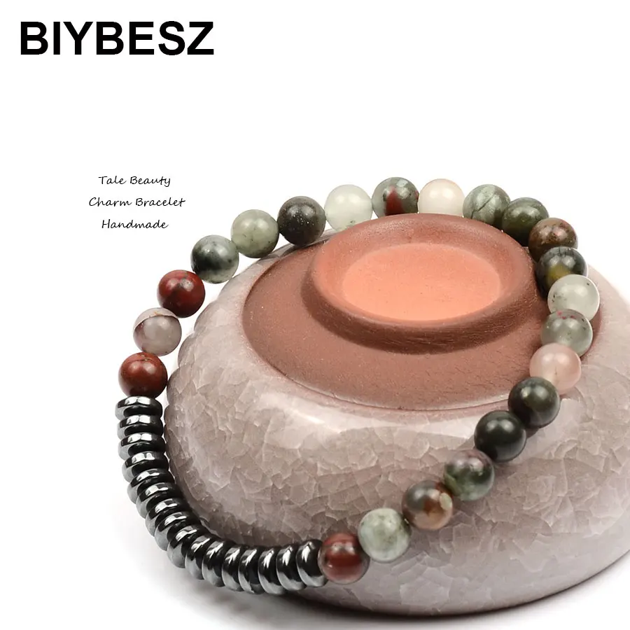 Мужской браслет с натуральным камнем крови классический из гематита | Украшения