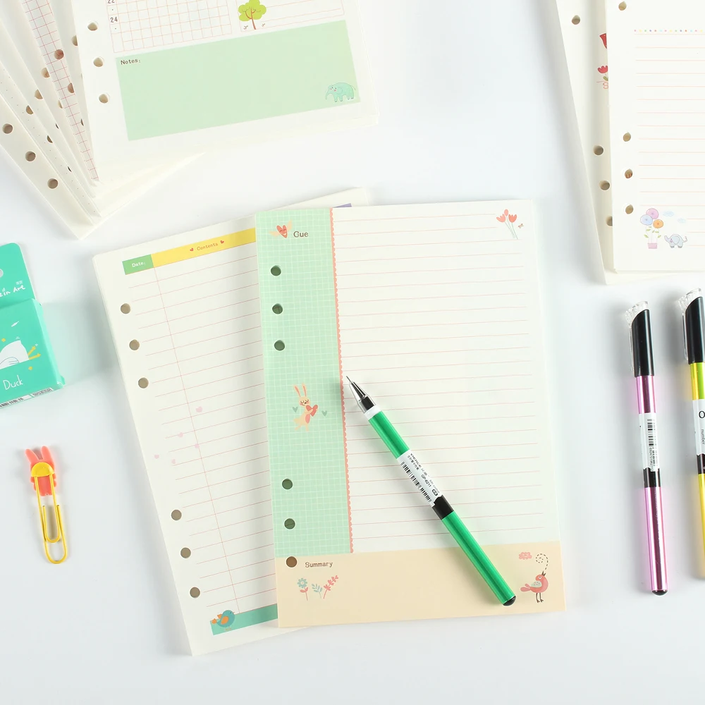 Летняя серия мультфильмов спиральный блокнот с 6 отверстиями сменный бумажный