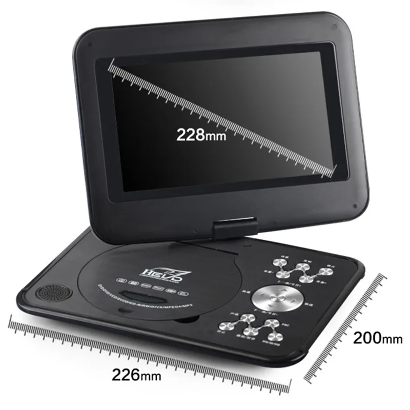 Портативный 3D HD DVD EVD плеер 12 дюймов движущийся ТВ VCD CD MP3/4 SD USB игровой мобильный