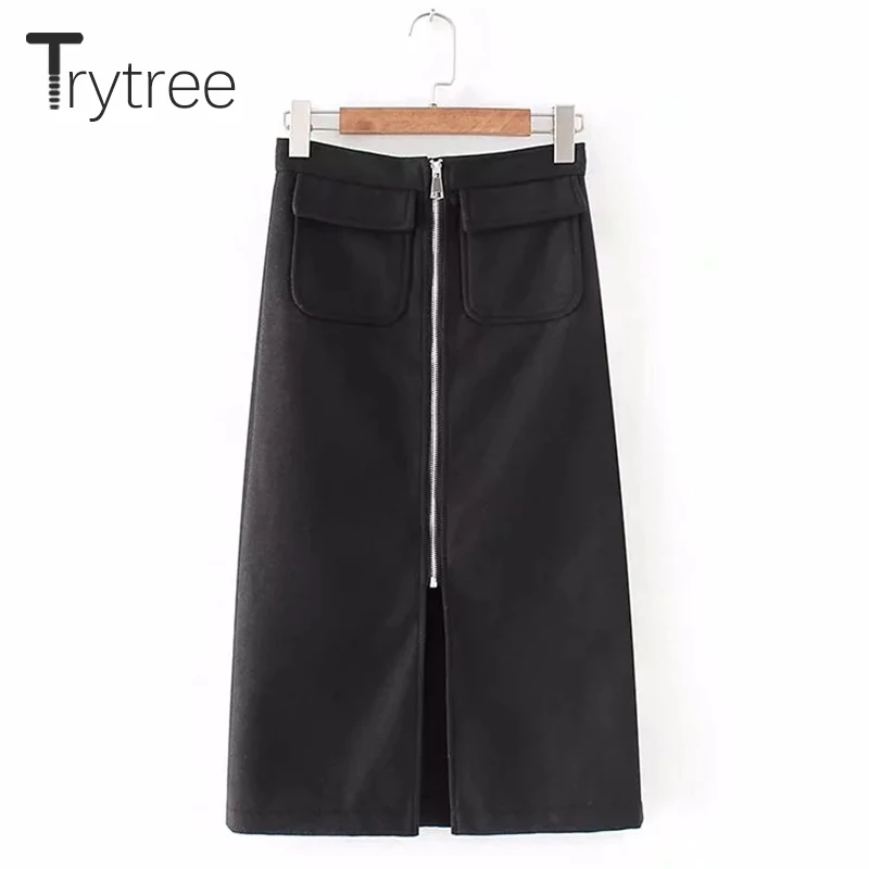 Женская Повседневная юбка Trytree однотонная прямая из полиэстера до середины икры