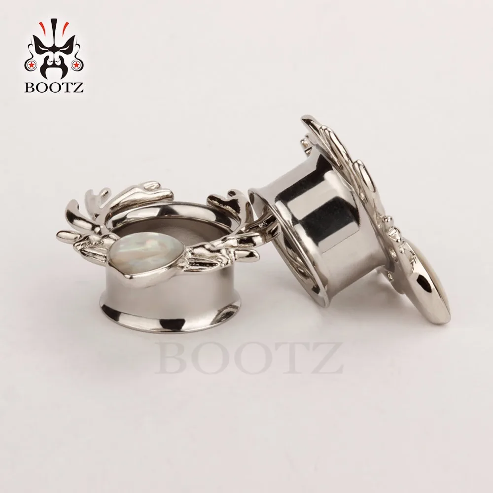 KUBOOZ, 2 шт., пирсинг для ушей, Ювелирное кольцо, подрамник, пробки, туннель, олень, логотип, корпус из нержавеющей стали, серебряные, черные серьги, расширитель