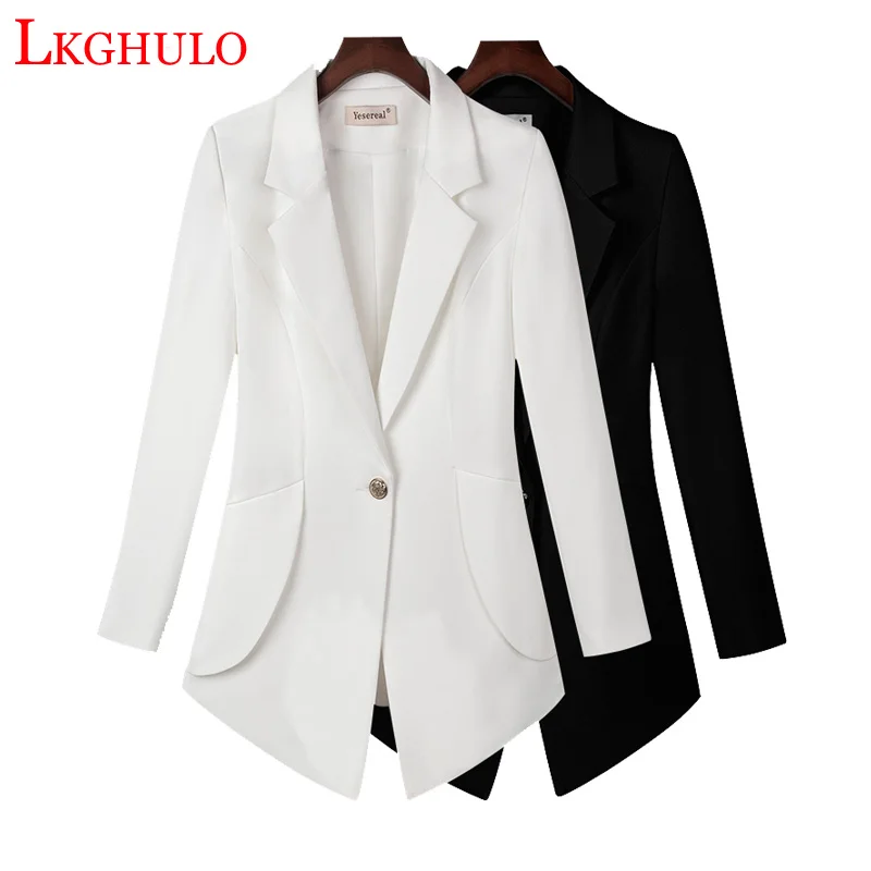 LKGHULO 7XL 2018 весенние приталенные Женские официальные куртки для офиса открытые