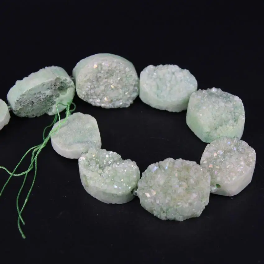 Примерно 8 шт./нитка зеленая AB натуральная кварцевая Друза овальная плита бусины